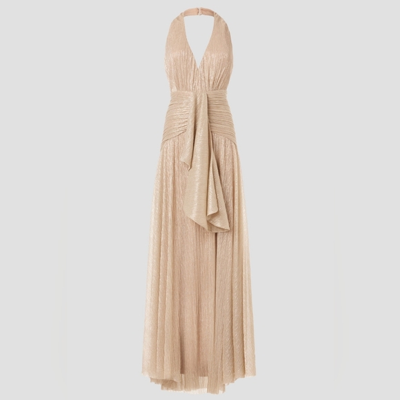 PatBO Lurex Draped Maxi Dress Gowns Halter neck Sleeveless Size 8 - Picture 2 of 13